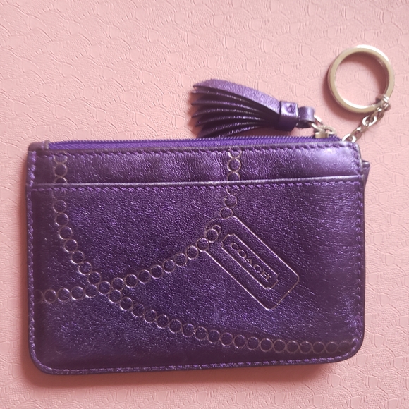 Coach Y2K Metallic Purple Small Coin Card Wallet with Tassel - Picture 4 of 10
